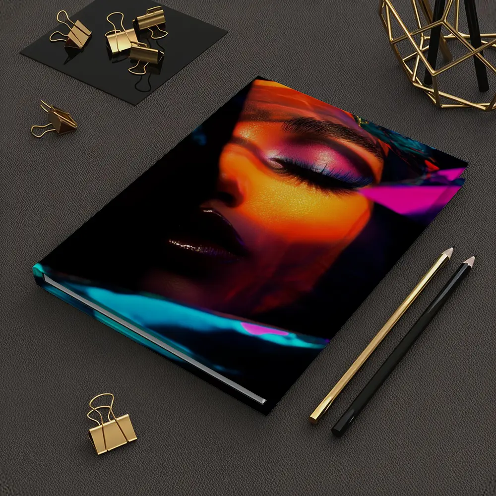 Neon Makeup Woman Dark Cyberpunk Portrait – Notebooks