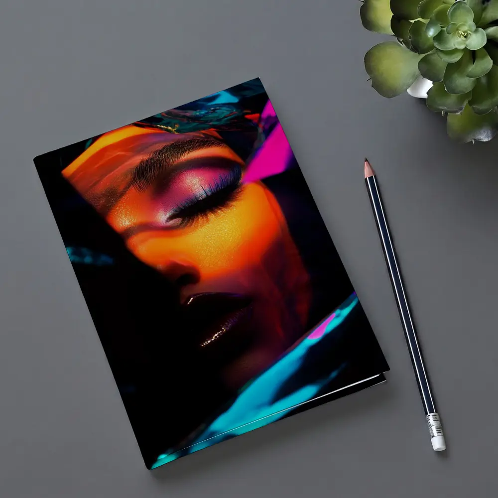 Neon Makeup Woman Dark Cyberpunk Portrait – Notebooks