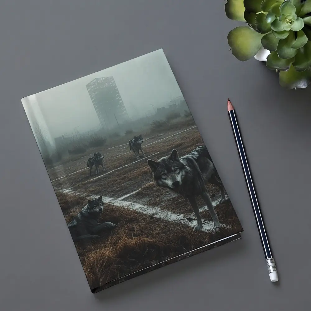 Wolf Pack Roaming Misty Abandoned Industrial Ruins – Notebooks