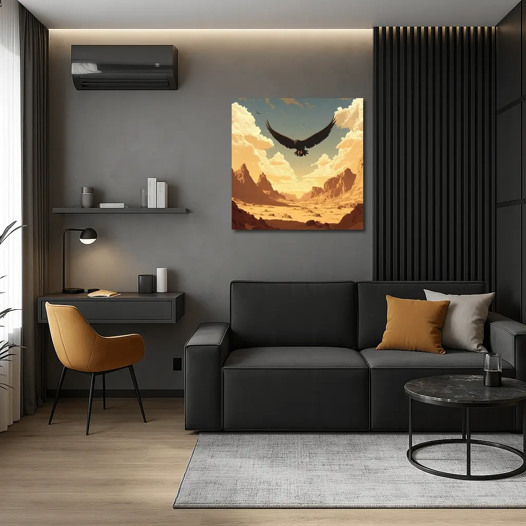 Eagle Soaring Over Desert Canyon Illustration – Wall Art