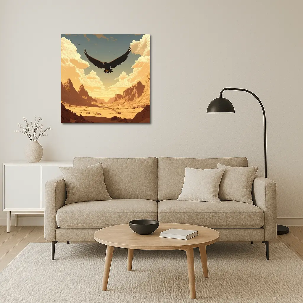 Eagle Soaring Over Desert Canyon Illustration – Wall Art