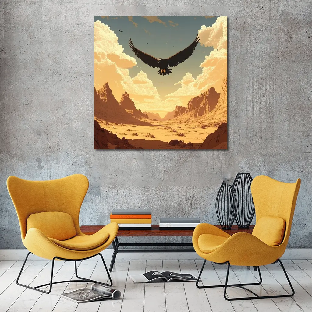 Eagle Soaring Over Desert Canyon Illustration – Wall Art