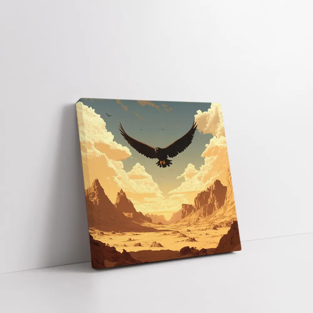 Eagle Soaring Over Desert Canyon Illustration – Wall Art
