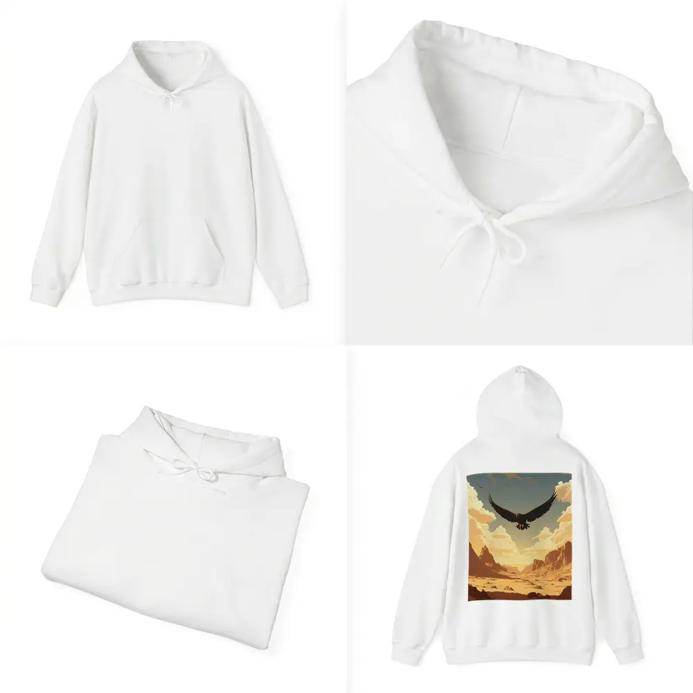 Eagle Soaring Over Desert Canyon Illustration – Hoodies