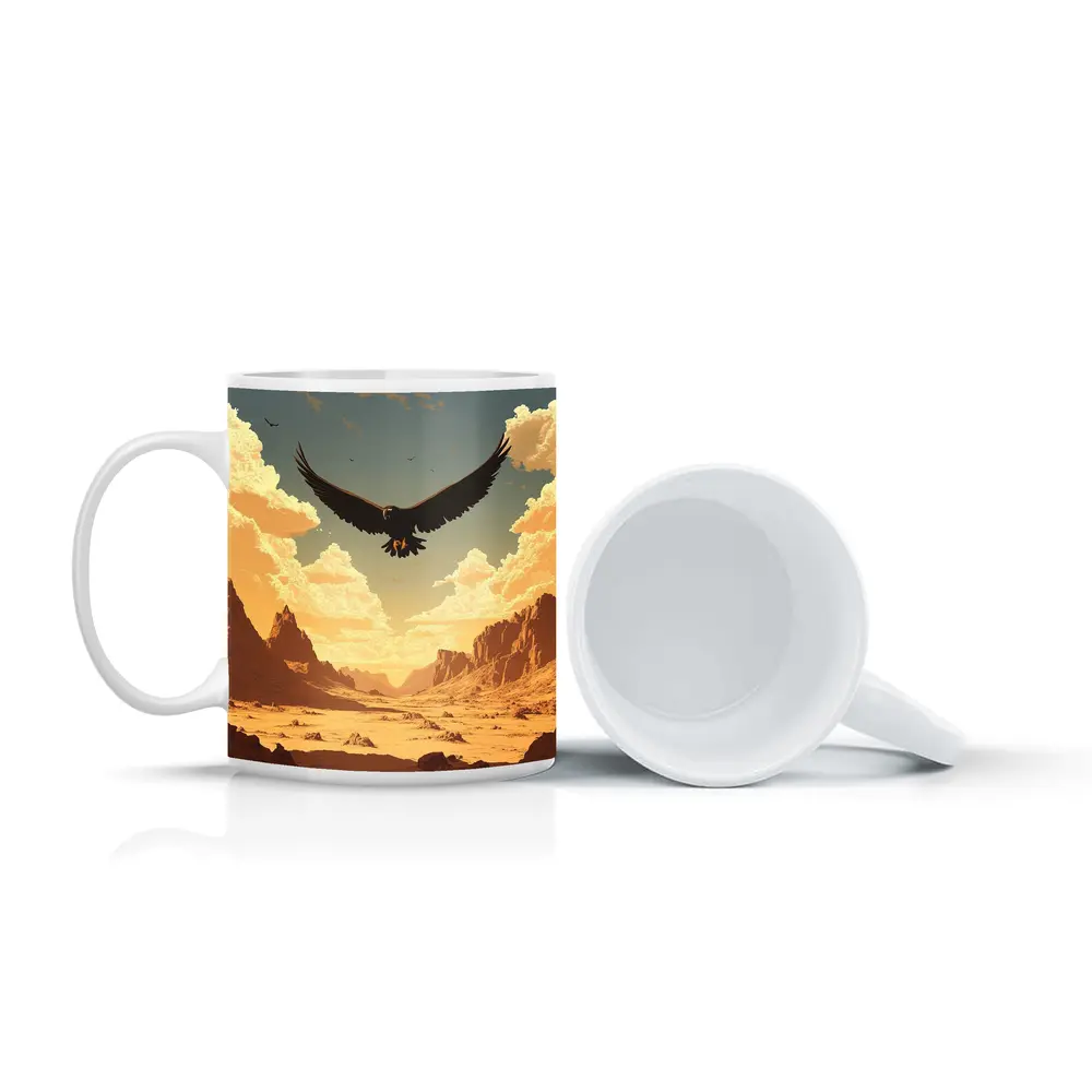 Eagle Soaring Over Desert Canyon Illustration – Mugs