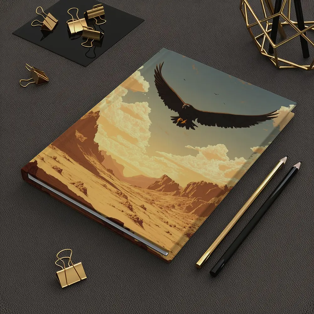 Eagle Soaring Over Desert Canyon Illustration – Notebooks