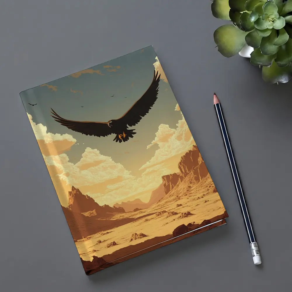 Eagle Soaring Over Desert Canyon Illustration – Notebooks