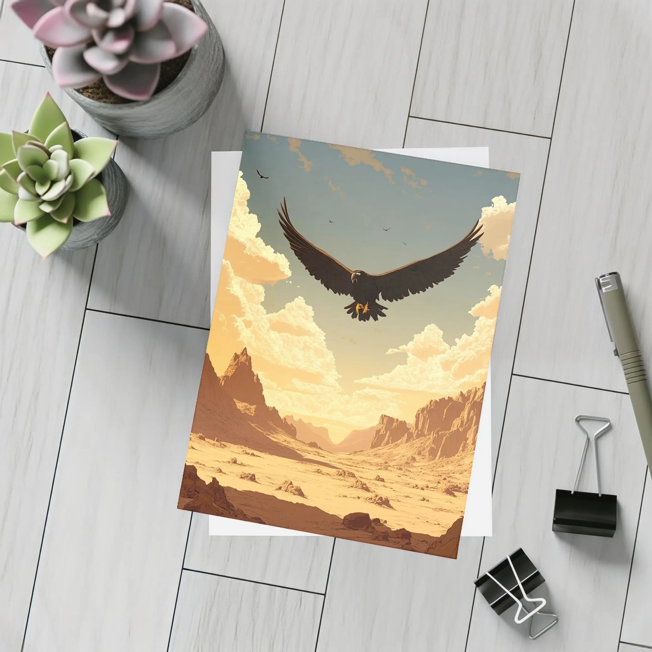 Eagle Soaring Over Desert Canyon Illustration – Postcards