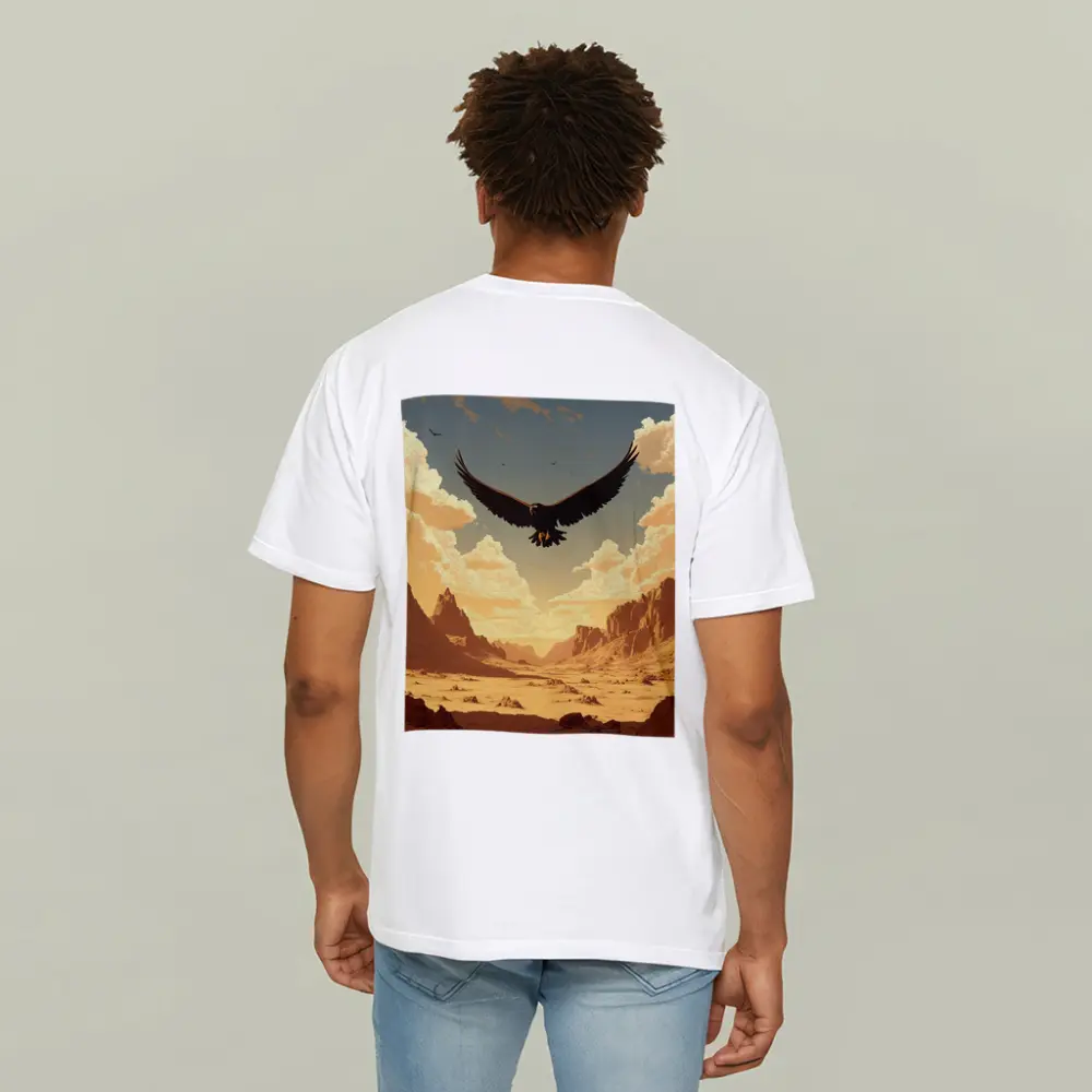 Eagle Soaring Over Desert Canyon Illustration – T-Shirts