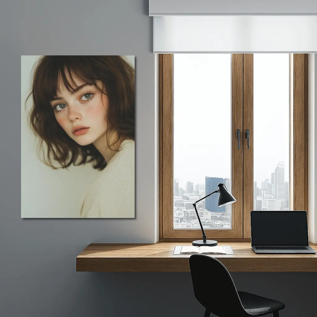 Young Woman Portrait Soft White Background – Wall Art