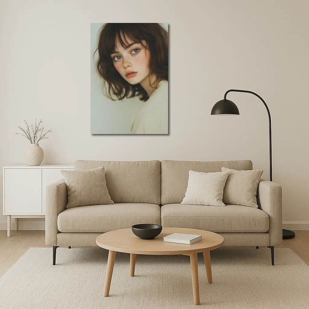 Young Woman Portrait Soft White Background – Wall Art
