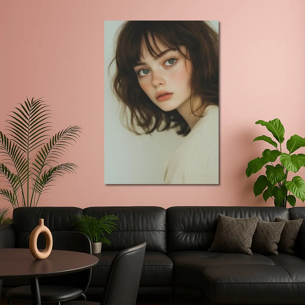 Young Woman Portrait Soft White Background – Wall Art