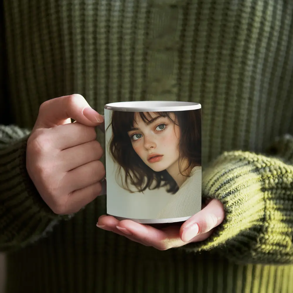Young Woman Portrait Soft White Background – Mugs