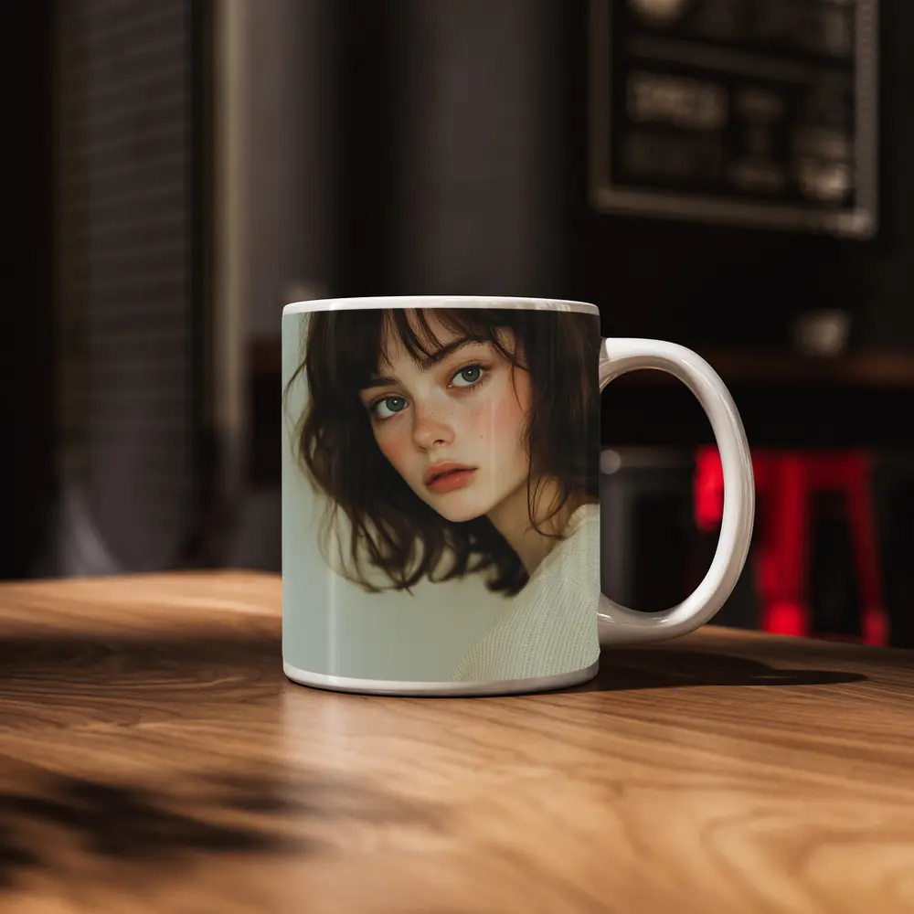 Young Woman Portrait Soft White Background – Mugs