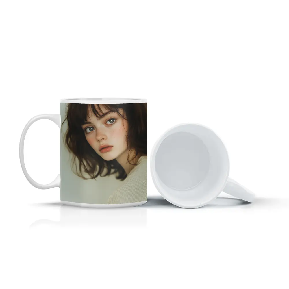 Young Woman Portrait Soft White Background – Mugs