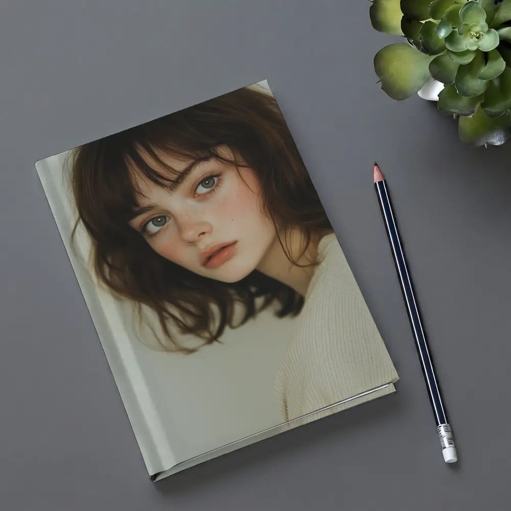 Young Woman Portrait Soft White Background – Notebooks