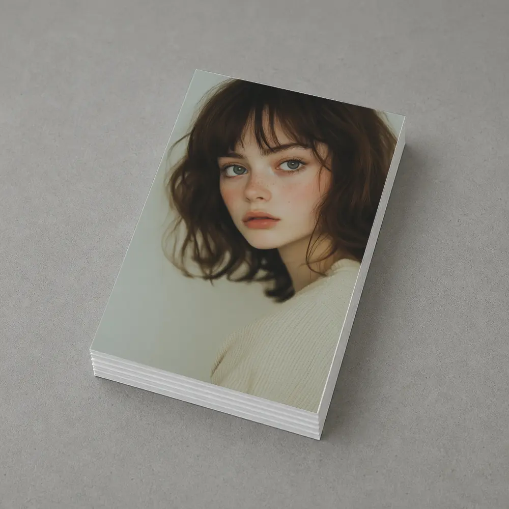 Young Woman Portrait Soft White Background – Postcards