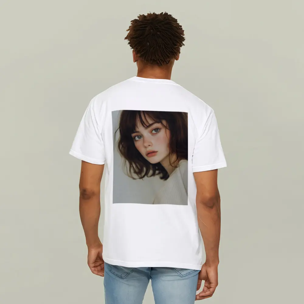 Young Woman Portrait Soft White Background – T-Shirts