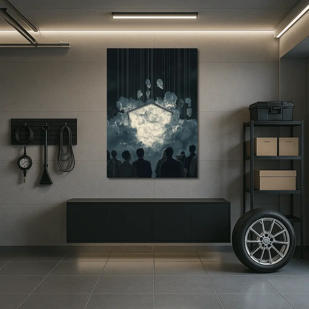 Dark Surreal Crowd Watching Glowing Cloud Portal – Wall Art