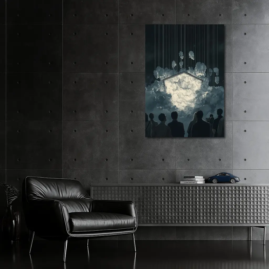 Dark Surreal Crowd Watching Glowing Cloud Portal – Wall Art