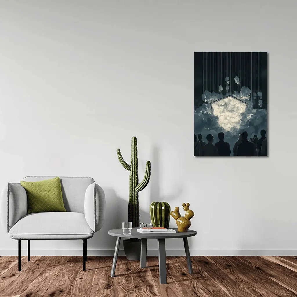 Dark Surreal Crowd Watching Glowing Cloud Portal – Wall Art