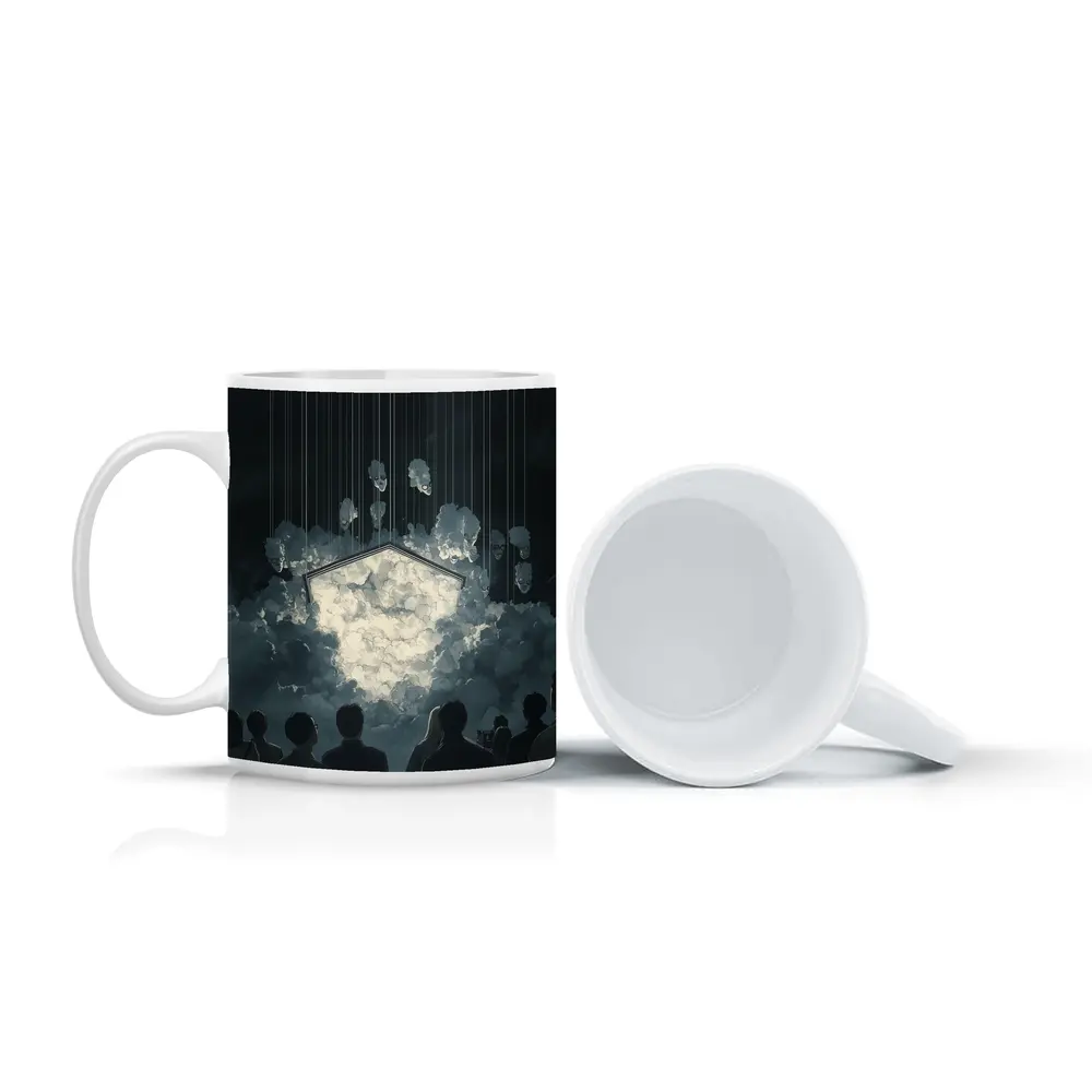 Dark Surreal Crowd Watching Glowing Cloud Portal – Mugs