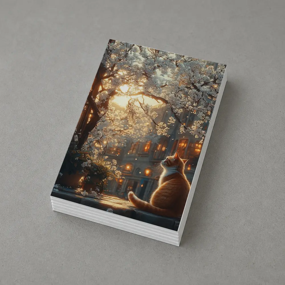 Orange Cat Sitting Under White Blossoms City – Postcards