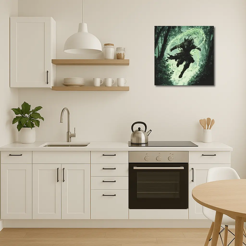 Wolf Warrior Leaping In Mystical Forest – Wall Art