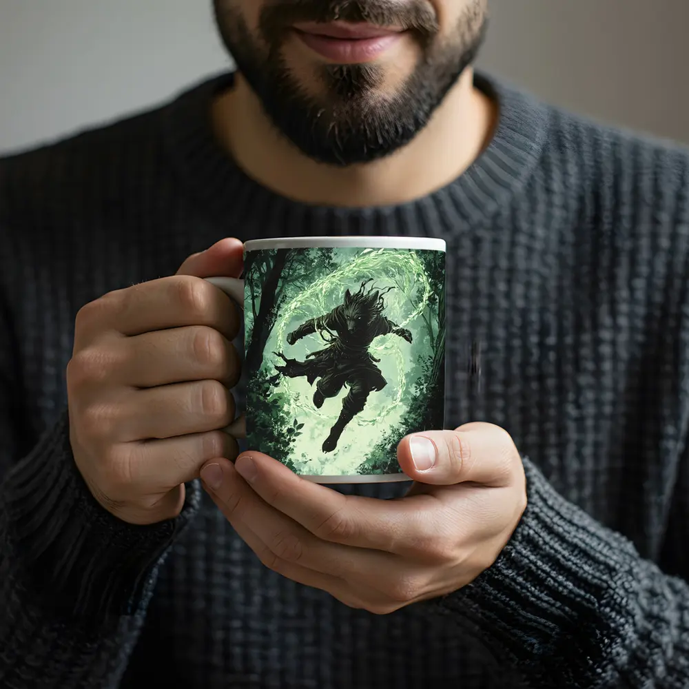 Wolf Warrior Leaping In Mystical Forest – Mugs