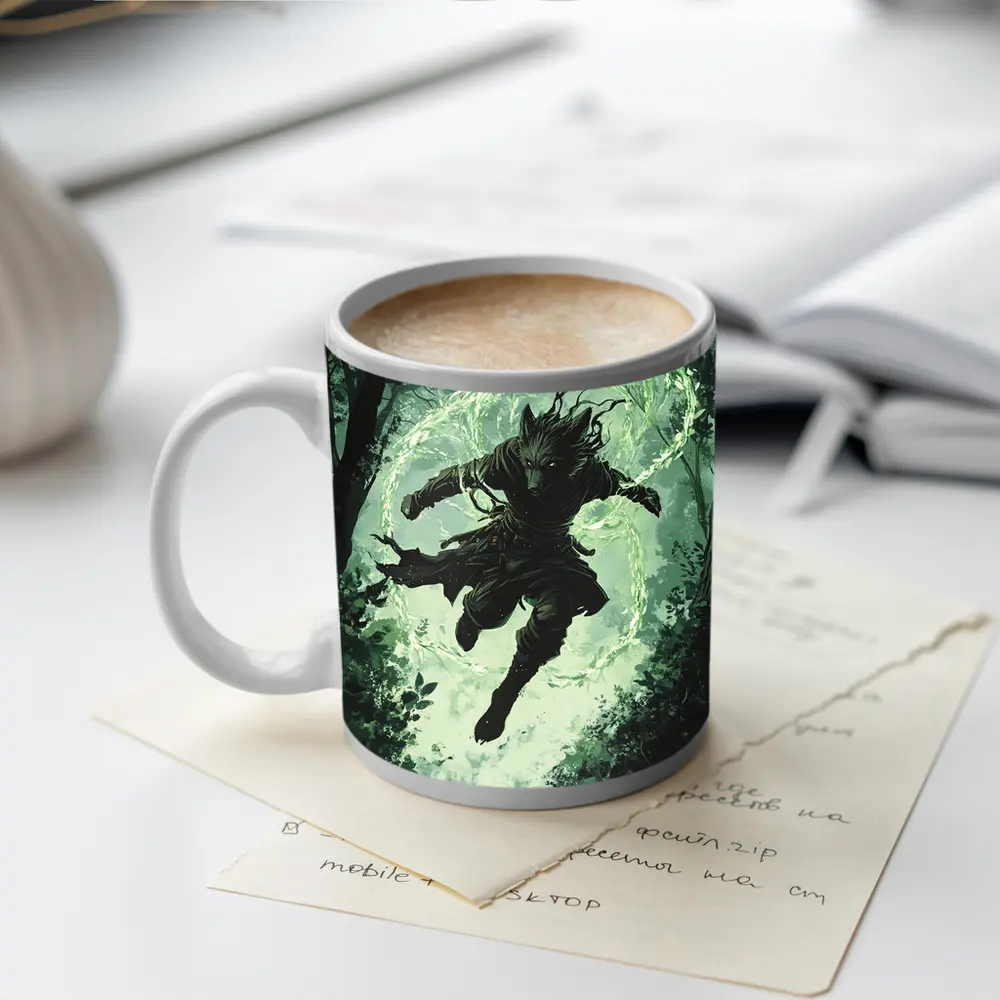 Wolf Warrior Leaping In Mystical Forest – Mugs