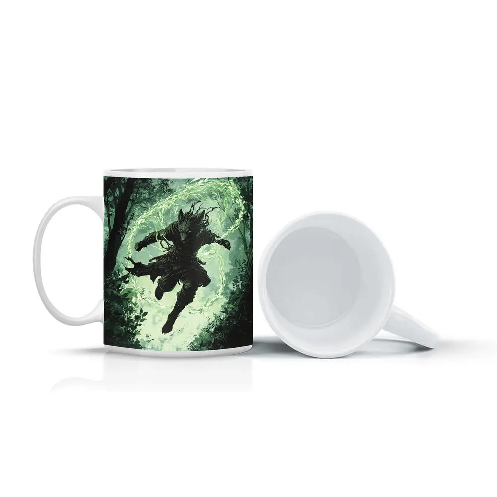 Wolf Warrior Leaping In Mystical Forest – Mugs