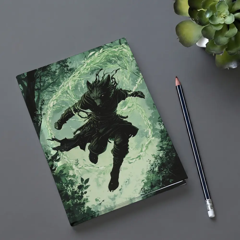 Wolf Warrior Leaping In Mystical Forest – Notebooks