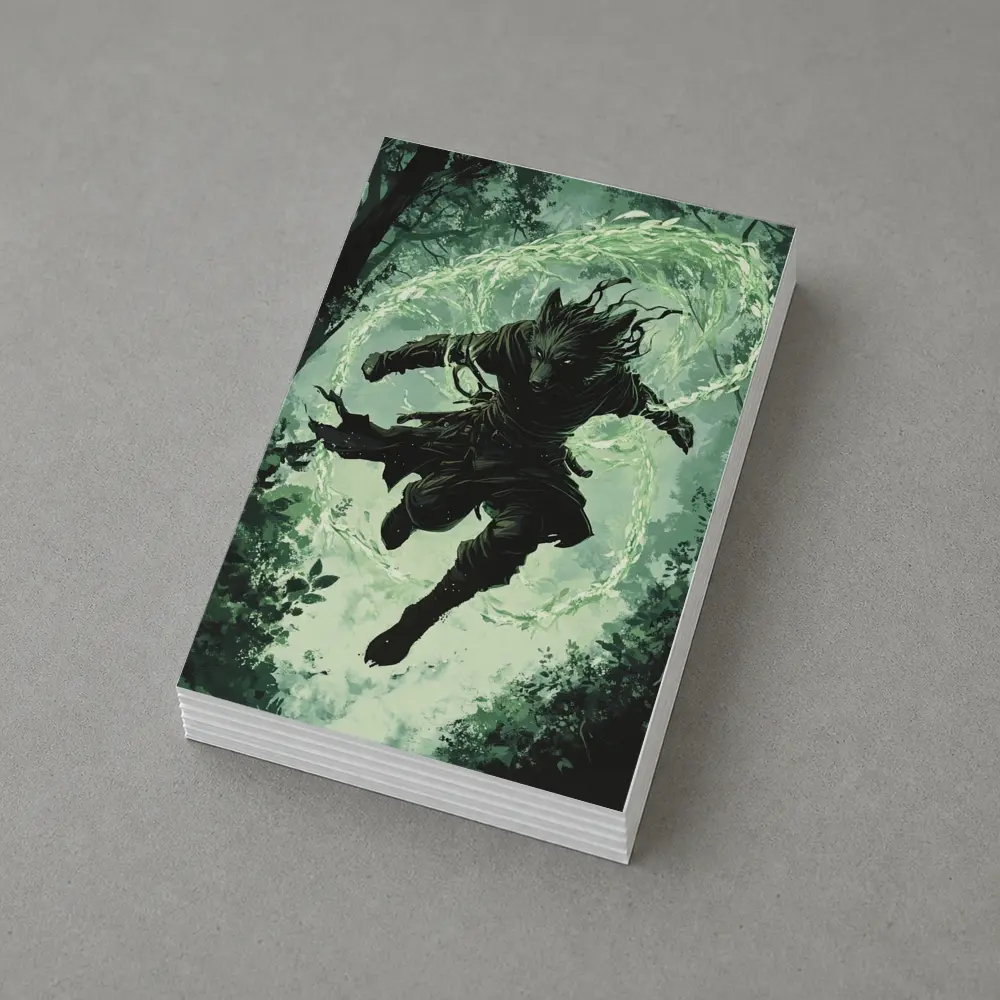 Wolf Warrior Leaping In Mystical Forest – Postcards