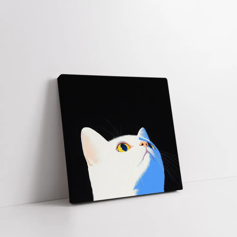 White Cat Yellow Eyes Black Background Art – Wall Art