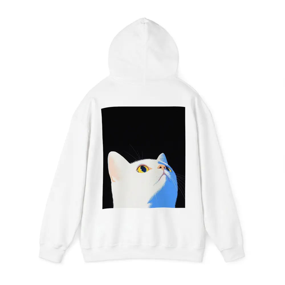 White Cat Yellow Eyes Black Background Art – Hoodies