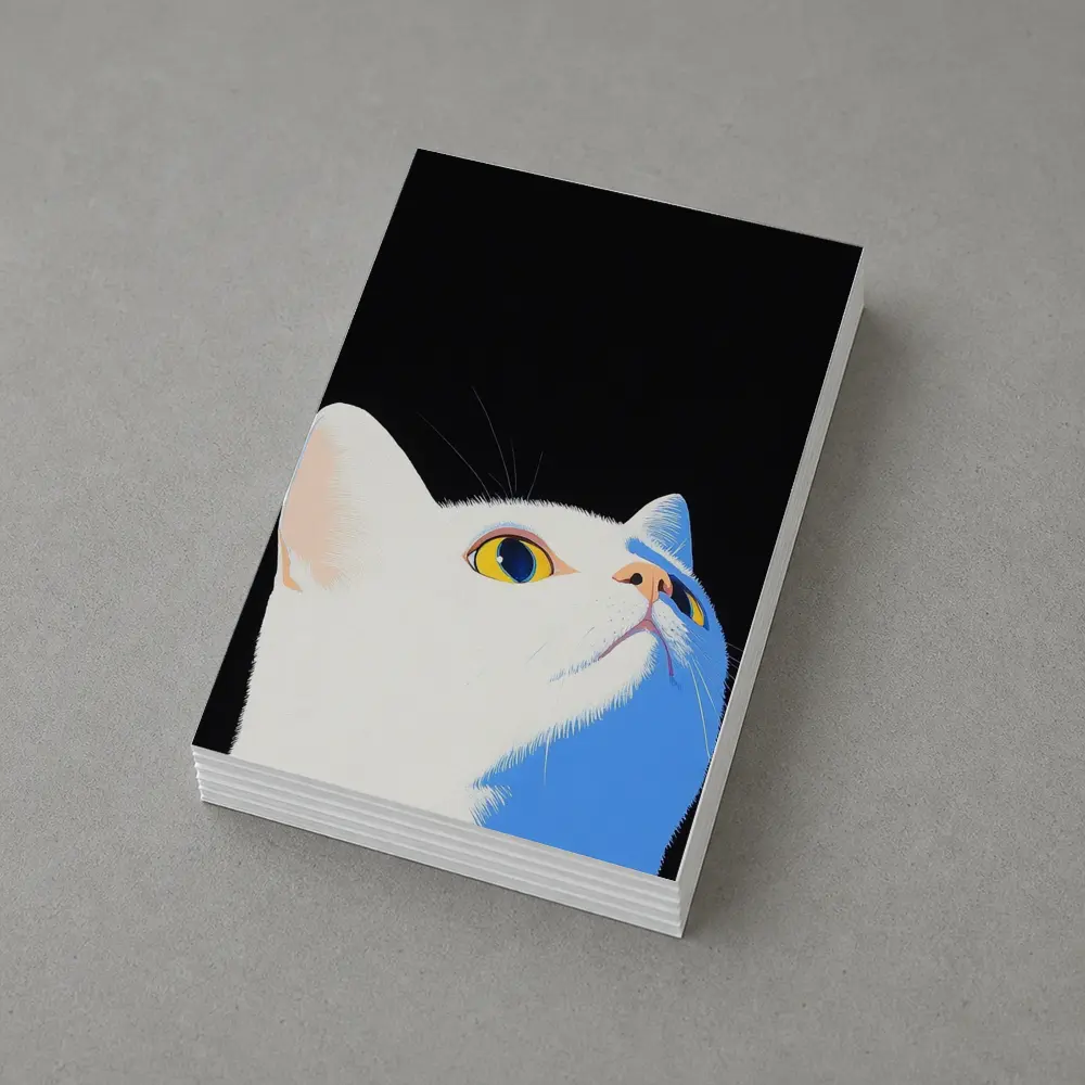 White Cat Yellow Eyes Black Background Art – Postcards