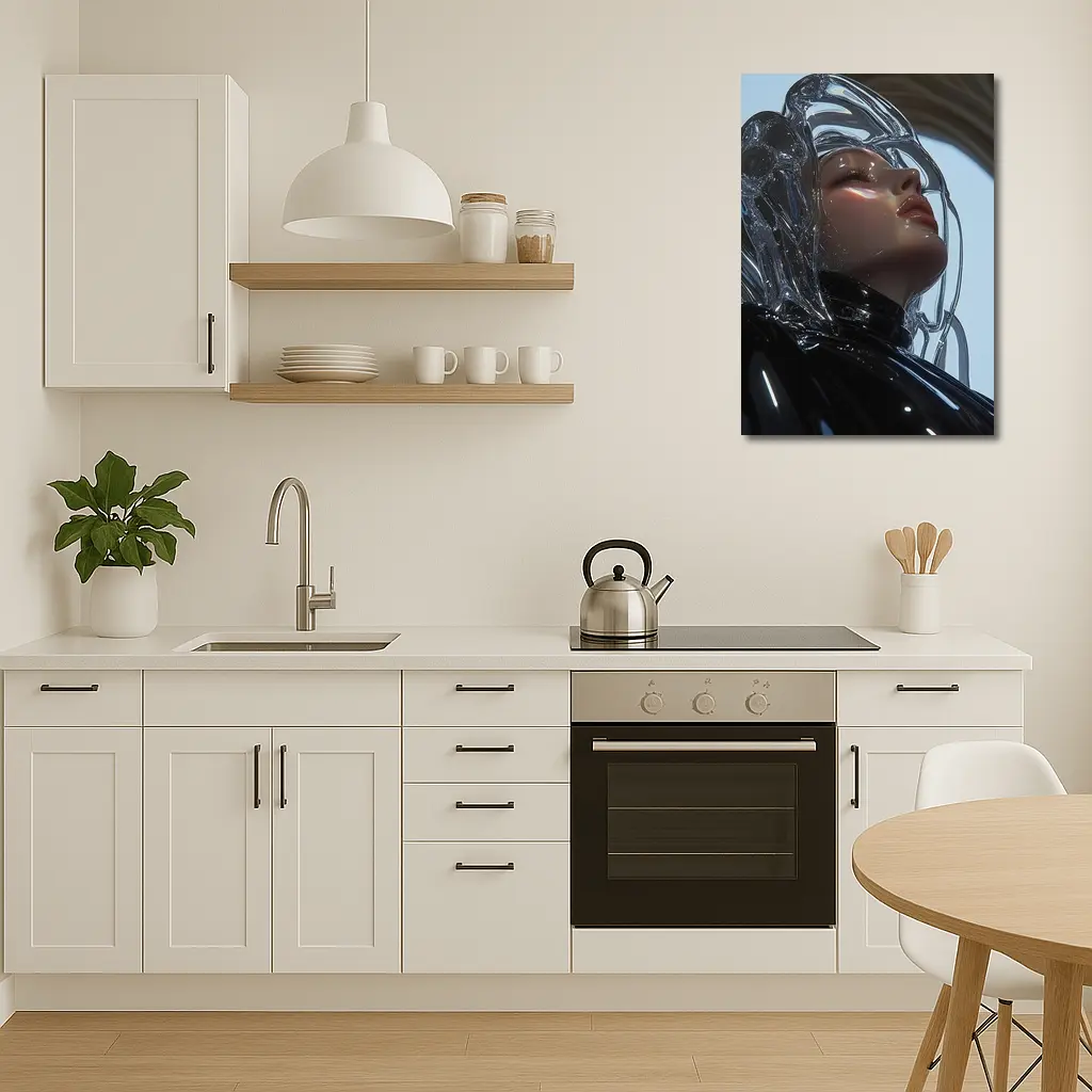 Futuristic Woman Glass Hair Black Outfit – Wall Art