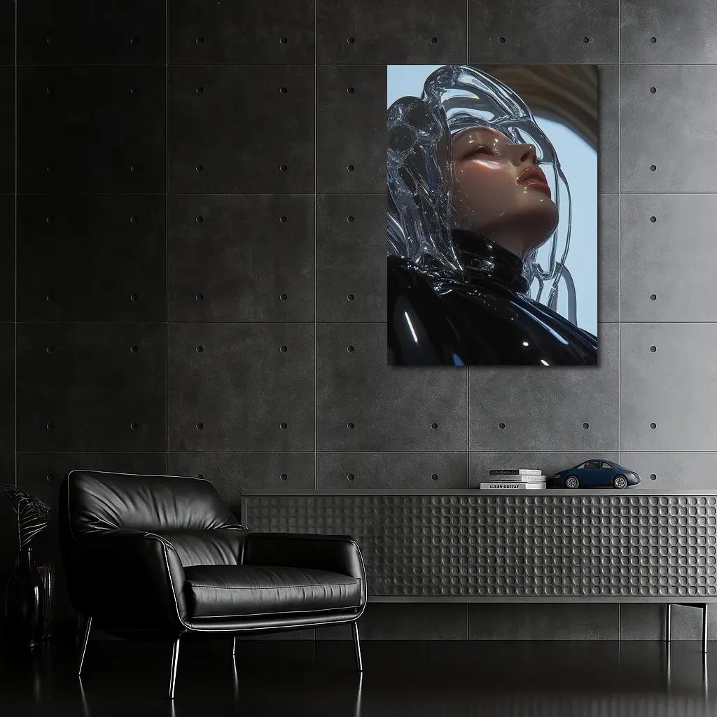 Futuristic Woman Glass Hair Black Outfit – Wall Art