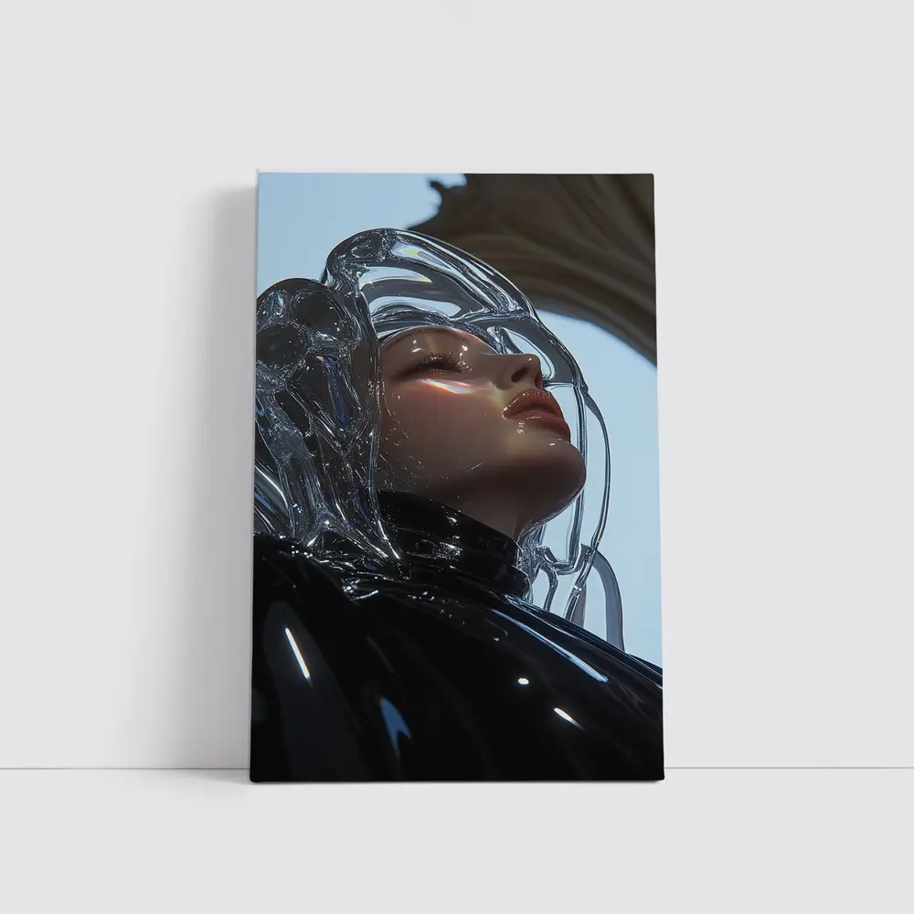 Futuristic Woman Glass Hair Black Outfit – Wall Art