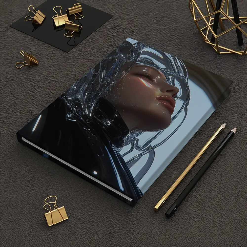 Futuristic Woman Glass Hair Black Outfit – Notebooks