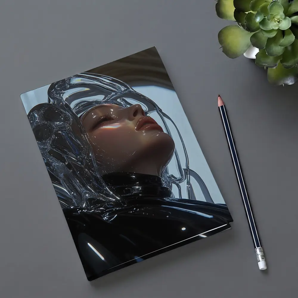 Futuristic Woman Glass Hair Black Outfit – Notebooks