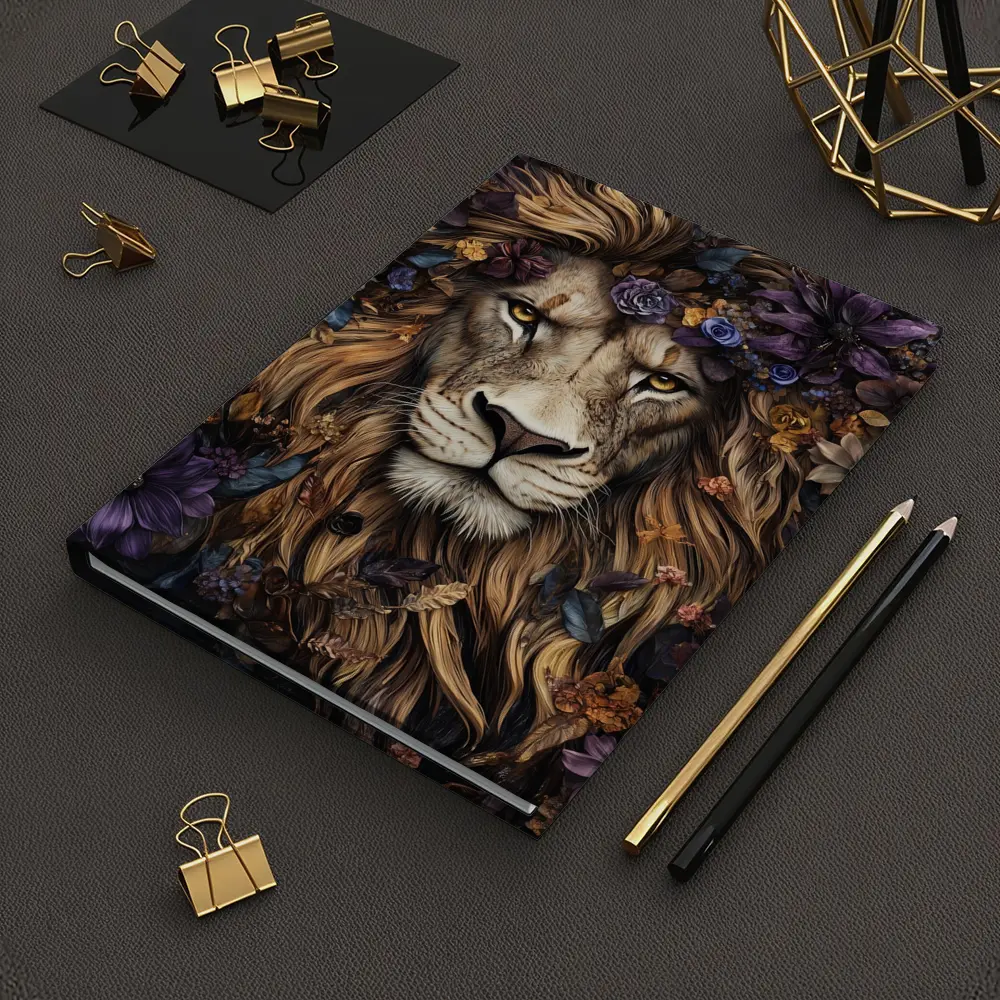 Lion Portrait Dark Floral Botanical Art – Notebooks