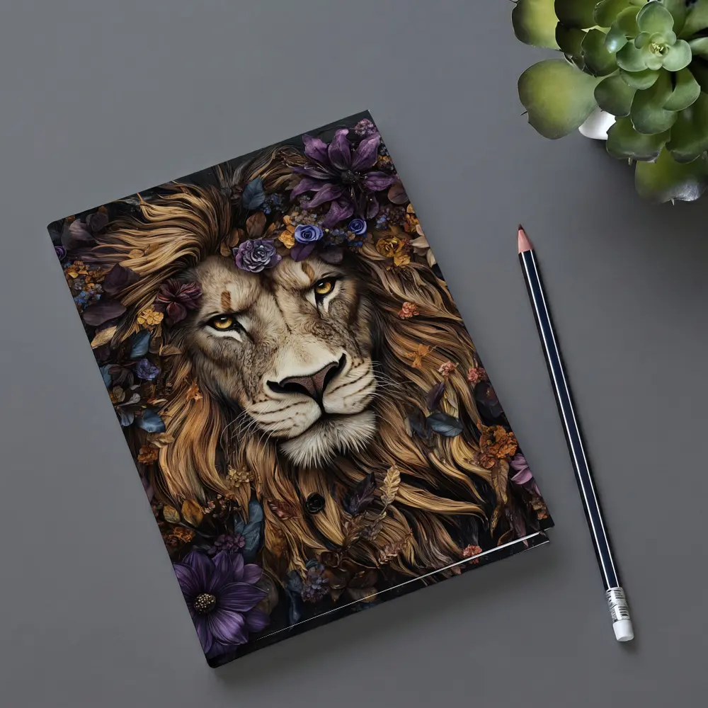 Lion Portrait Dark Floral Botanical Art – Notebooks