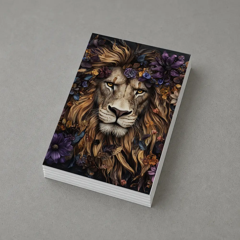 Lion Portrait Dark Floral Botanical Art – Postcards