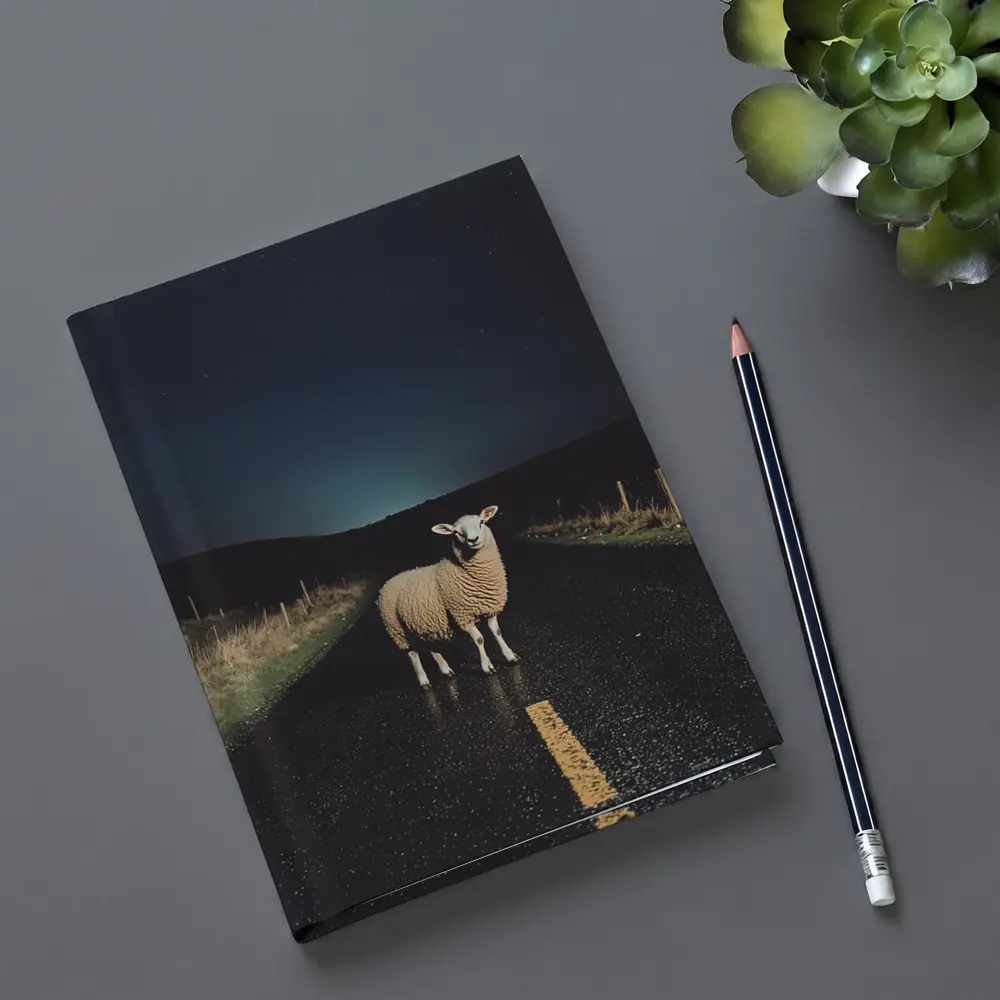 Sheep Standing on Road at Night – Notebooks