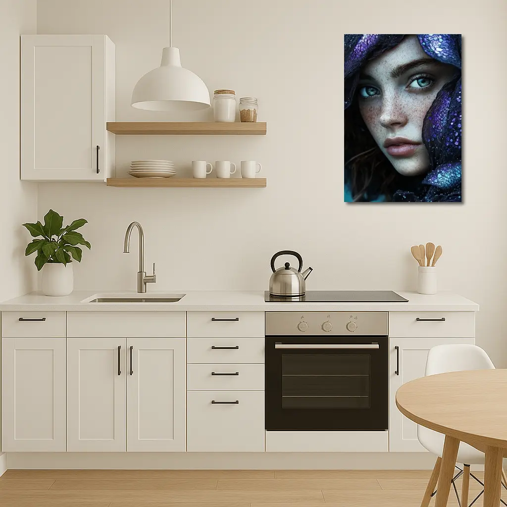 Freckled Woman Fantasy Purple Dragon Scale Portrait – Wall Art