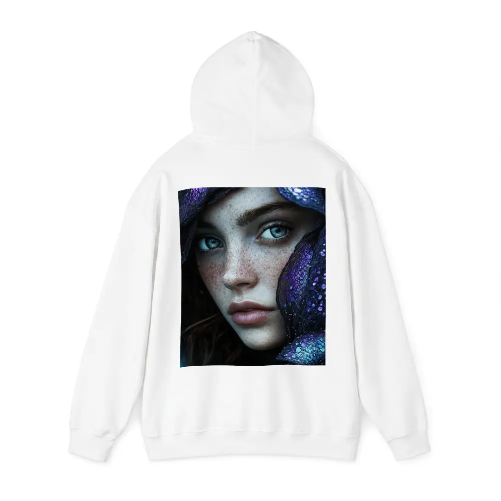 Freckled Woman Fantasy Purple Dragon Scale Portrait – Hoodies