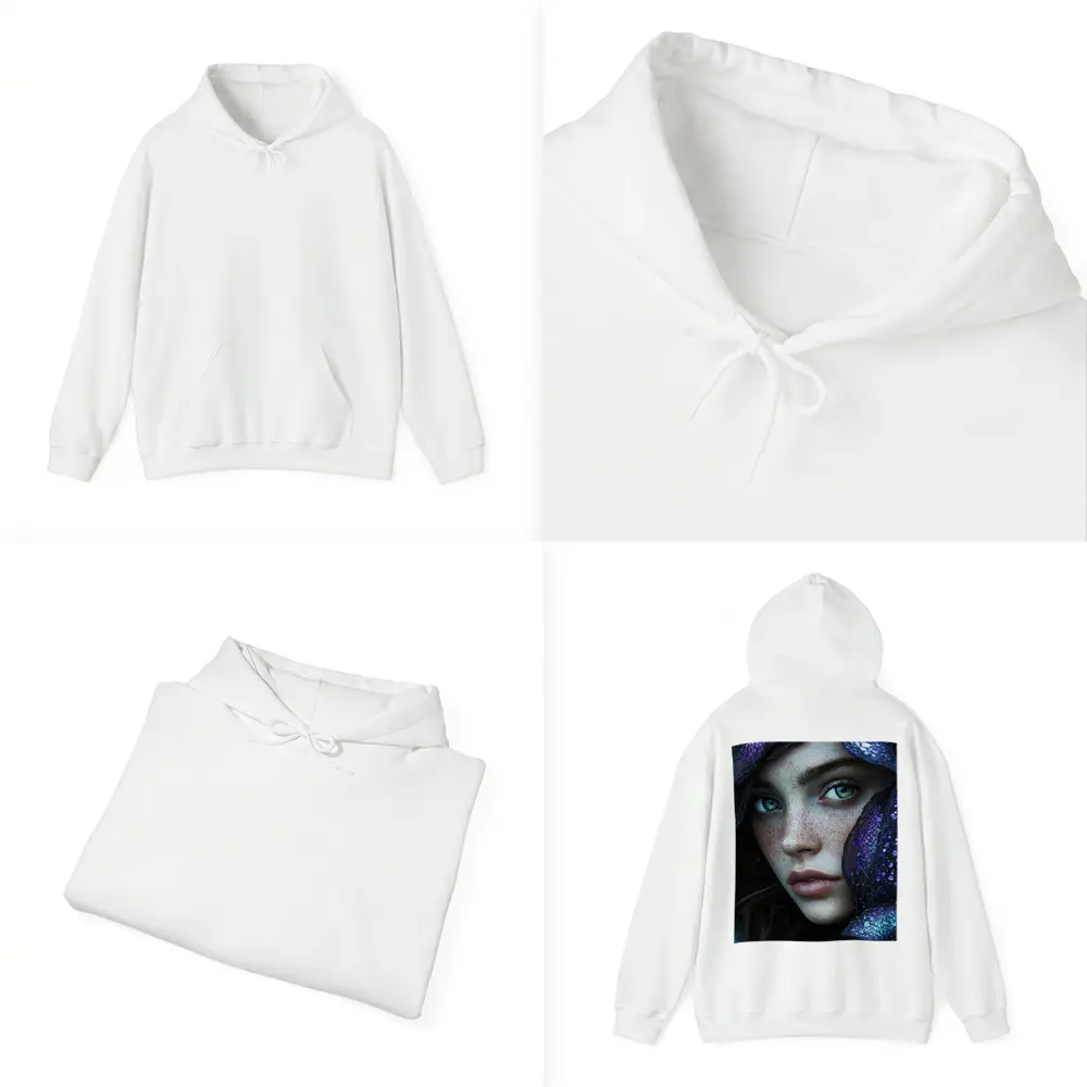 Freckled Woman Fantasy Purple Dragon Scale Portrait – Hoodies