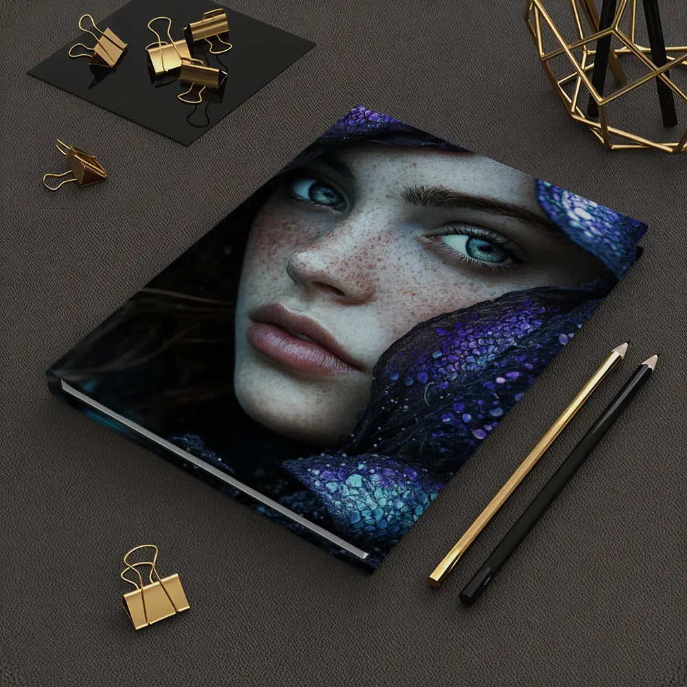 Freckled Woman Fantasy Purple Dragon Scale Portrait – Notebooks