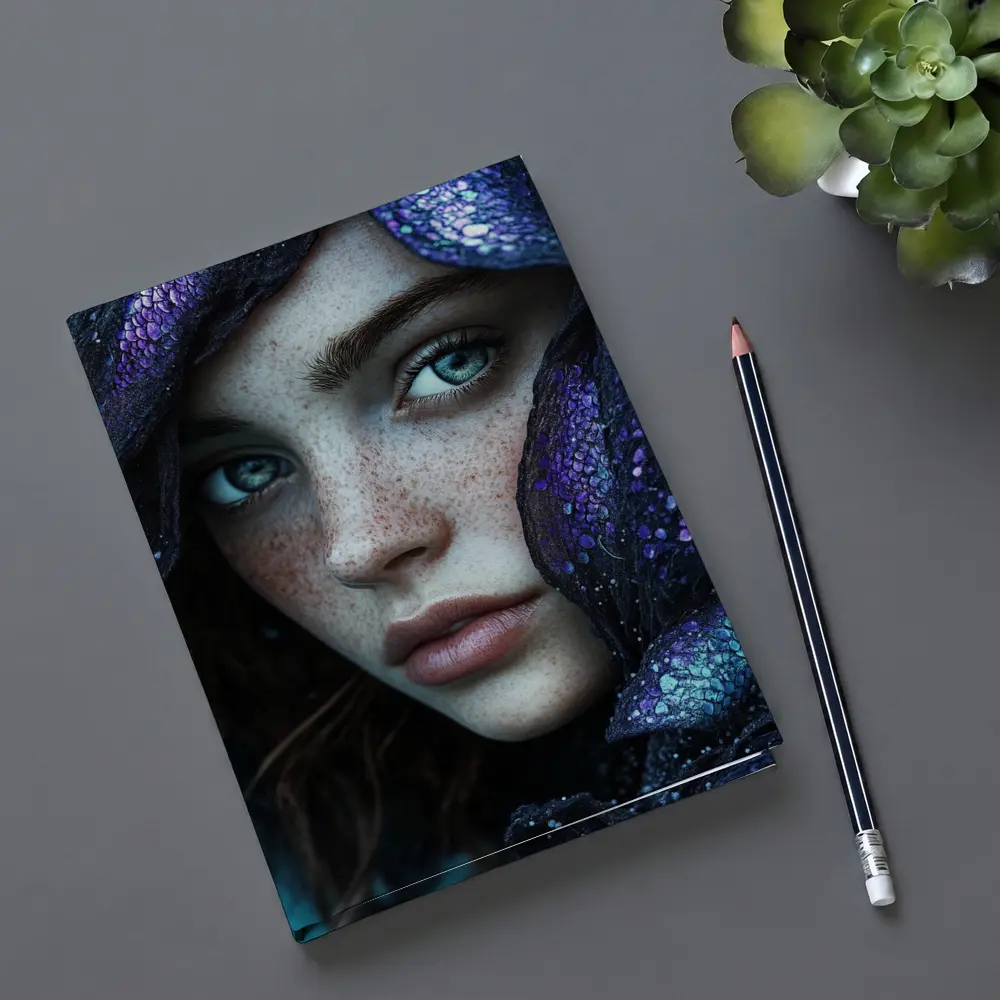 Freckled Woman Fantasy Purple Dragon Scale Portrait – Notebooks